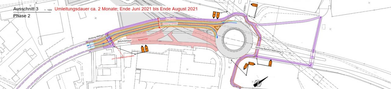 Plan der Verkehrsumleitung am Kreisel Tanklager in der Phase 2