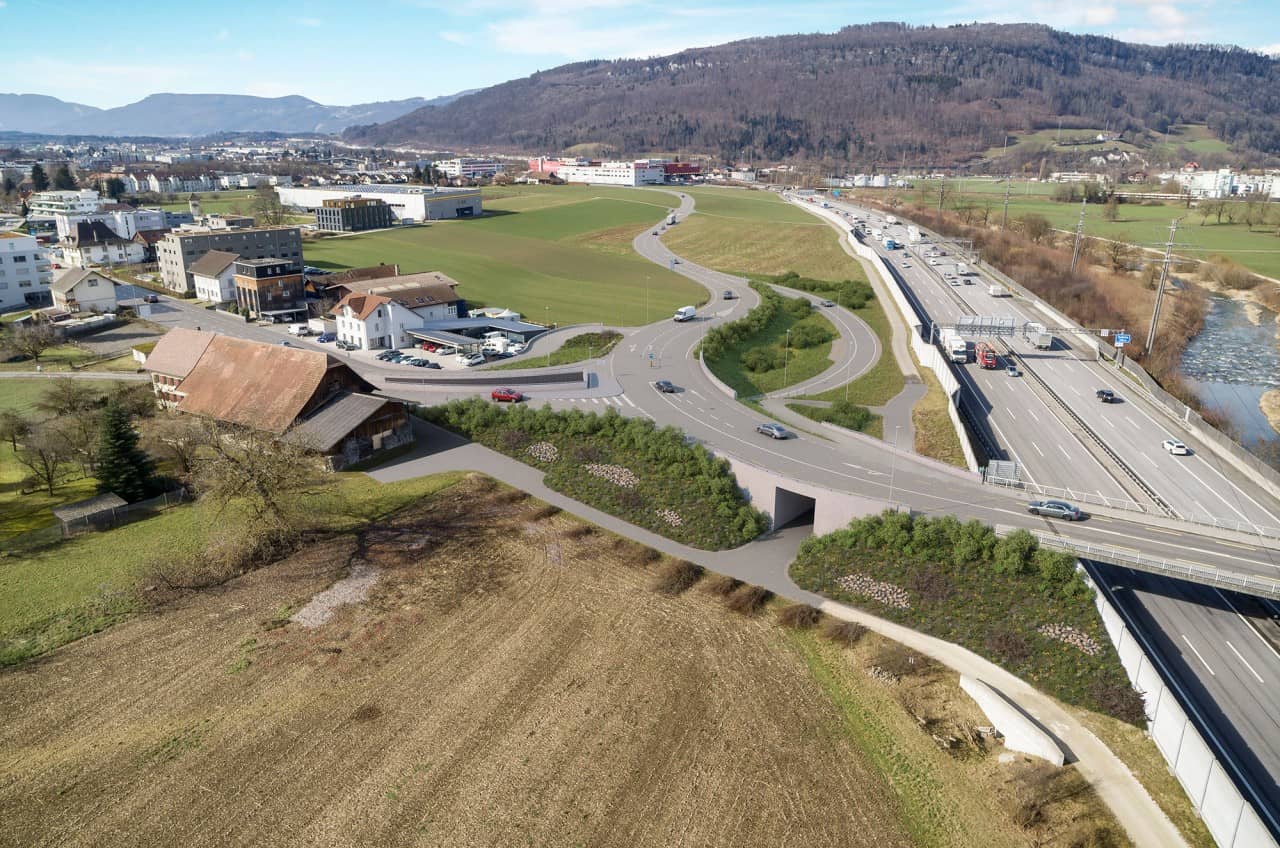 Visualisierung Knoten Wiggerbrücke mit Personen- und Landwirtschaftsunterführung B-9114, Wiggertalstrasse Abschnitt Nord " Abschnitt Feld