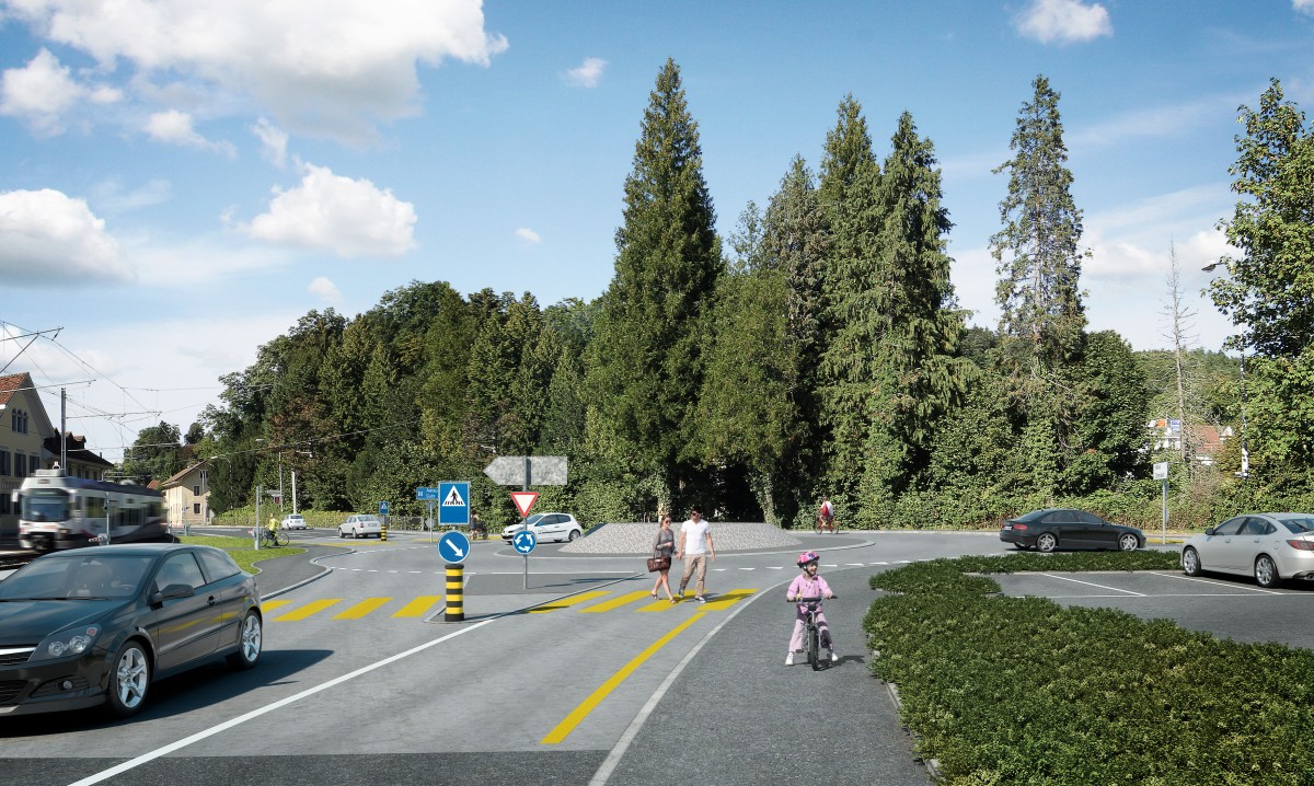 Visualisierung des neuen Kreisels von der Wynentalstrasse Fahrtrichtung Aarau