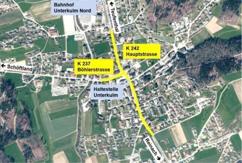 Situationplan zeigt die Kantonsstrassen und den Böhlerknoten in Unterkulm