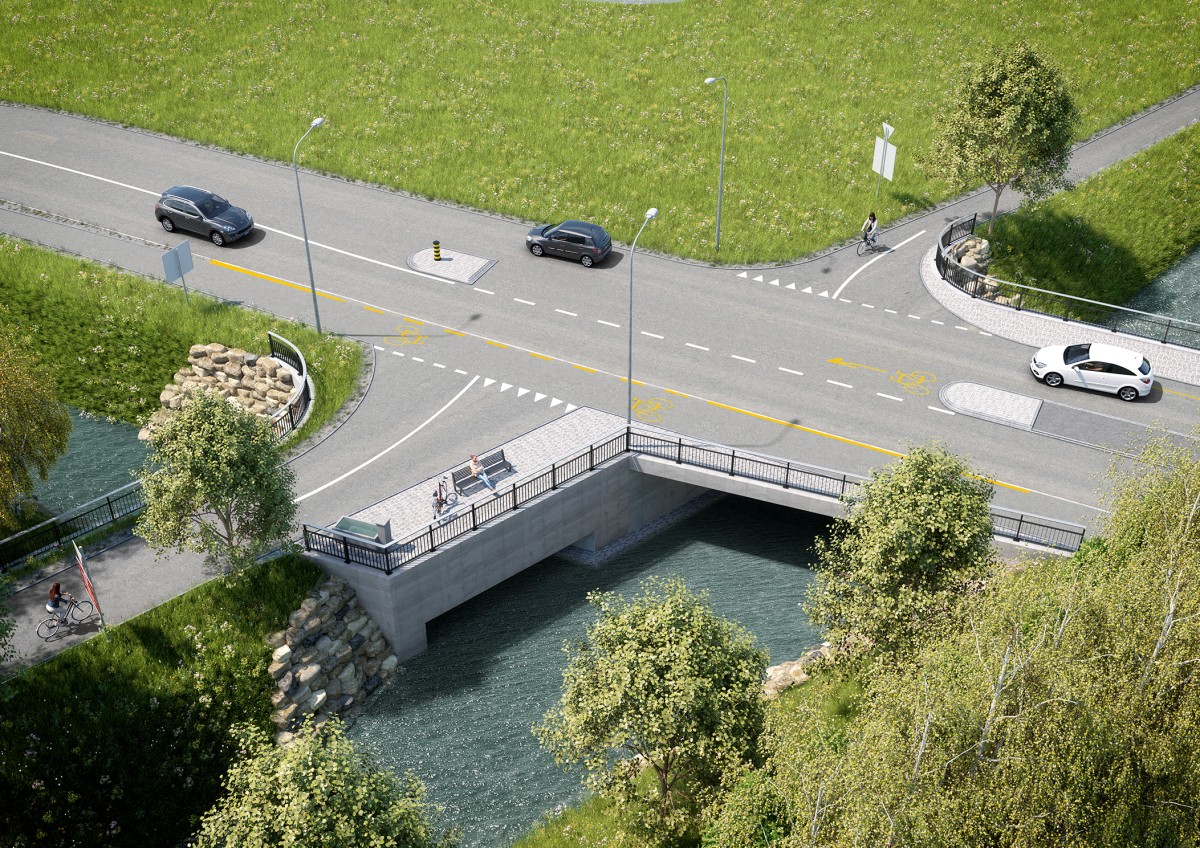 Visualisierung der neuen Bünzbrücke mit der Mattenhofwegbrücke (© Kanton Aargau)