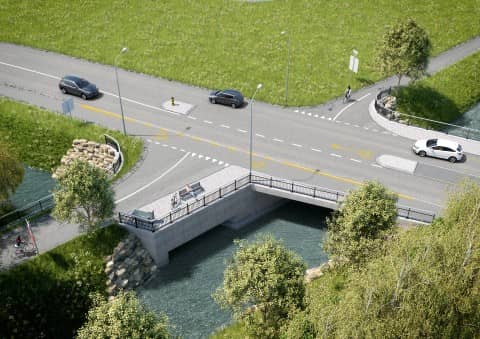 Visualisierung der neuen Bünzbrücke mit der Mattenhofwegbrücke (© Kanton Aargau)