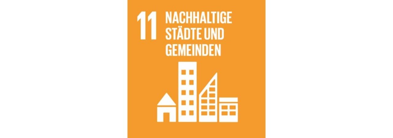 Logo SDG 11: Nachhaltige Städte und Gemeinden