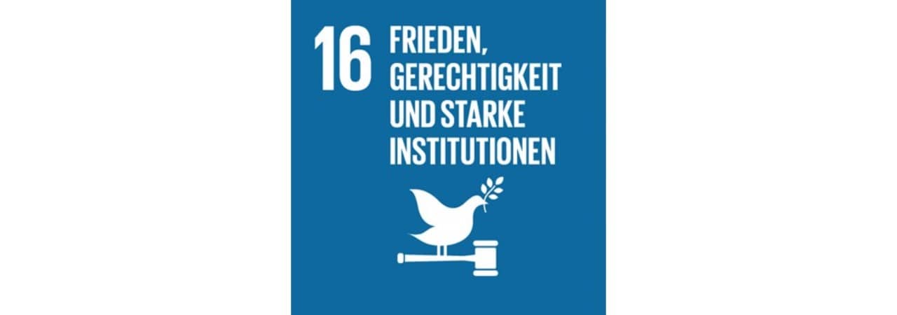 Logo SDG 16: Frieden, Gerechtigkeit und starke Institutionen
