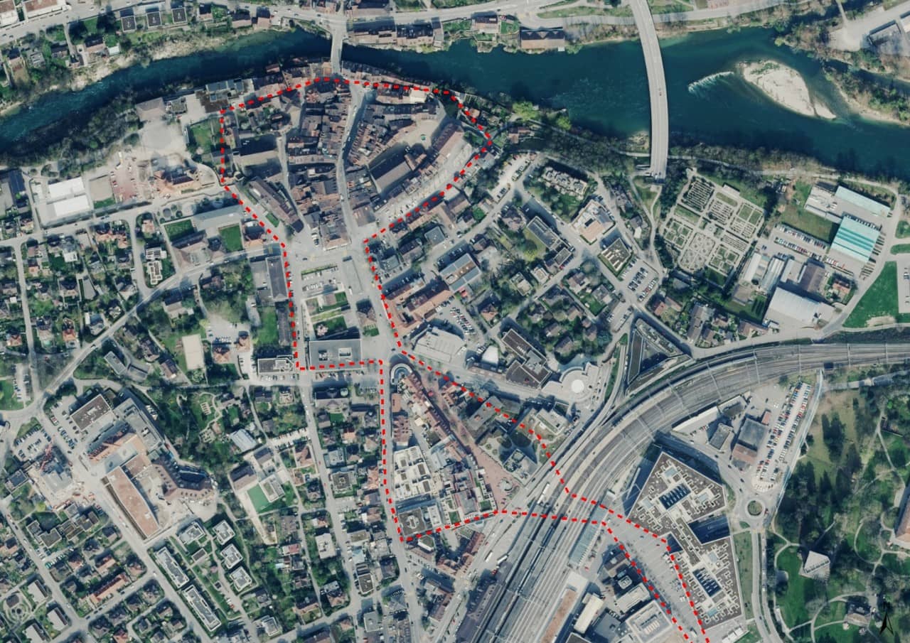 Luftbild der Innenstadt von Brugg