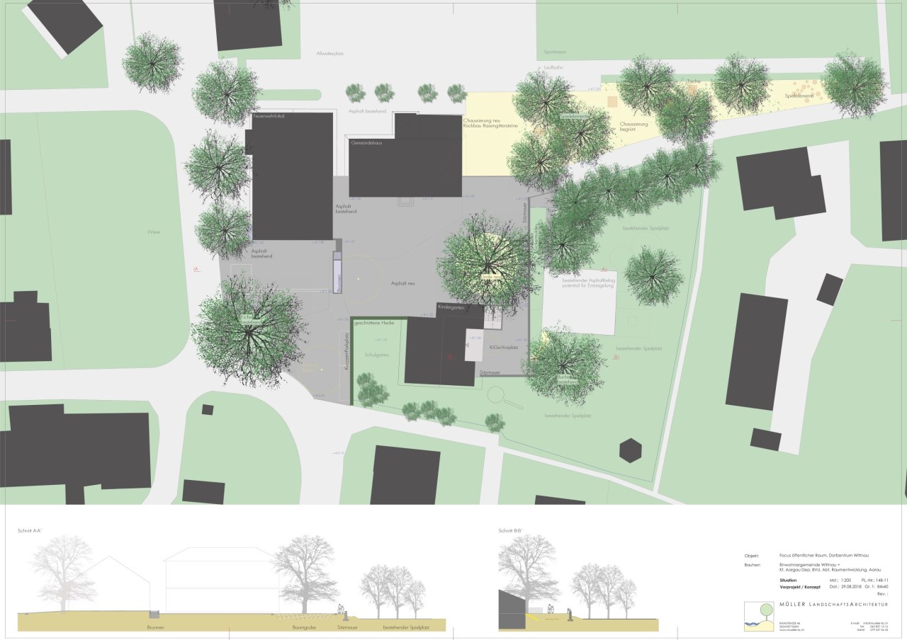 Plan des künftigen Dorfplatzes (Vorprojekt)