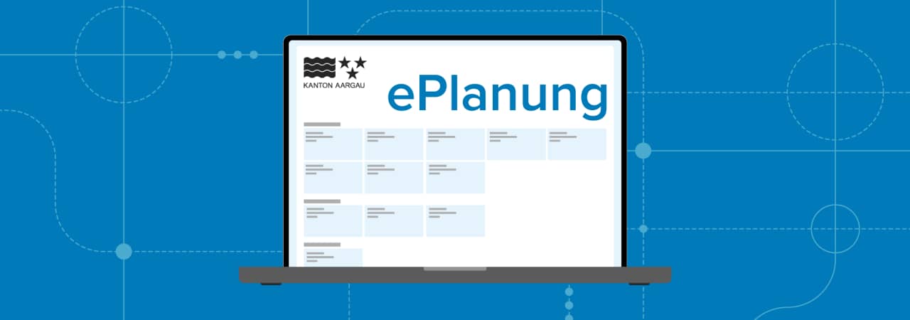 Illustration eines Notebooks, auf dem der digitale Service ePlanung geöffnet ist.