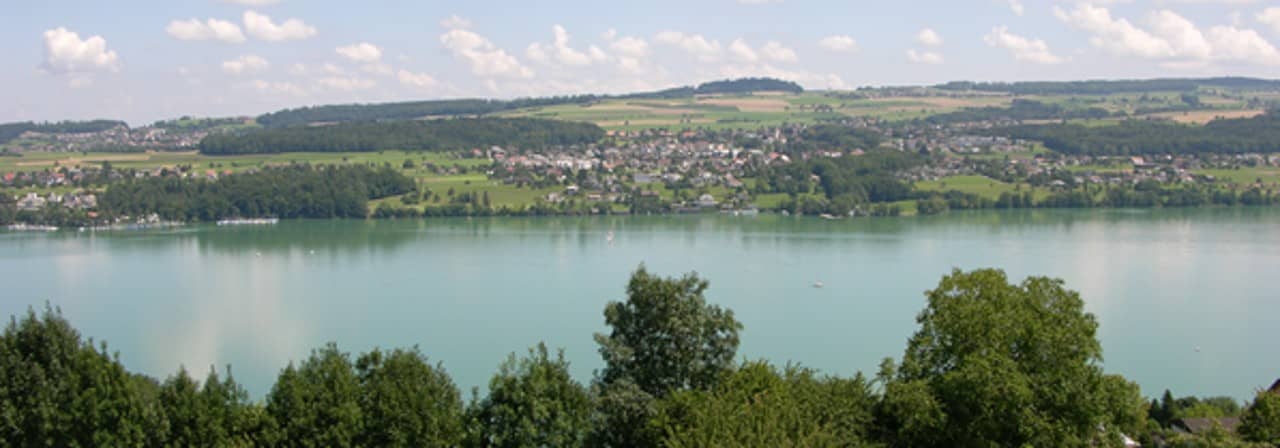 Das Foto des Hallwilersees wurde vom Westufer aufgenommen und zeigt den Blick Richtung Meisterschwanden.