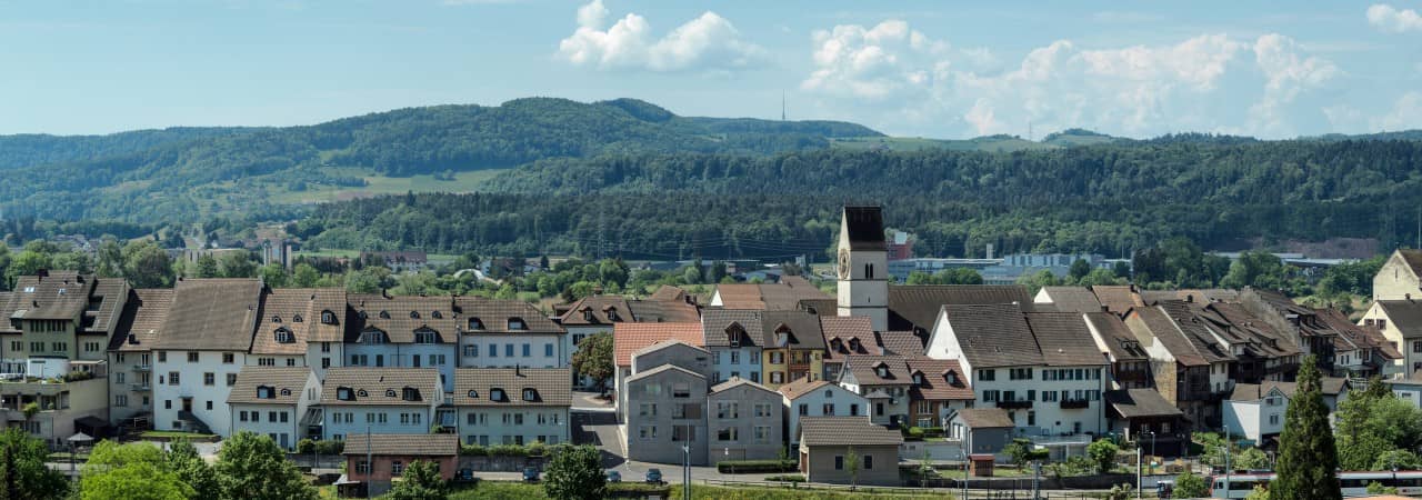 Foto der Skyline von Klingnau, mit dem neuen Altstadthaus in der Bildmitte.