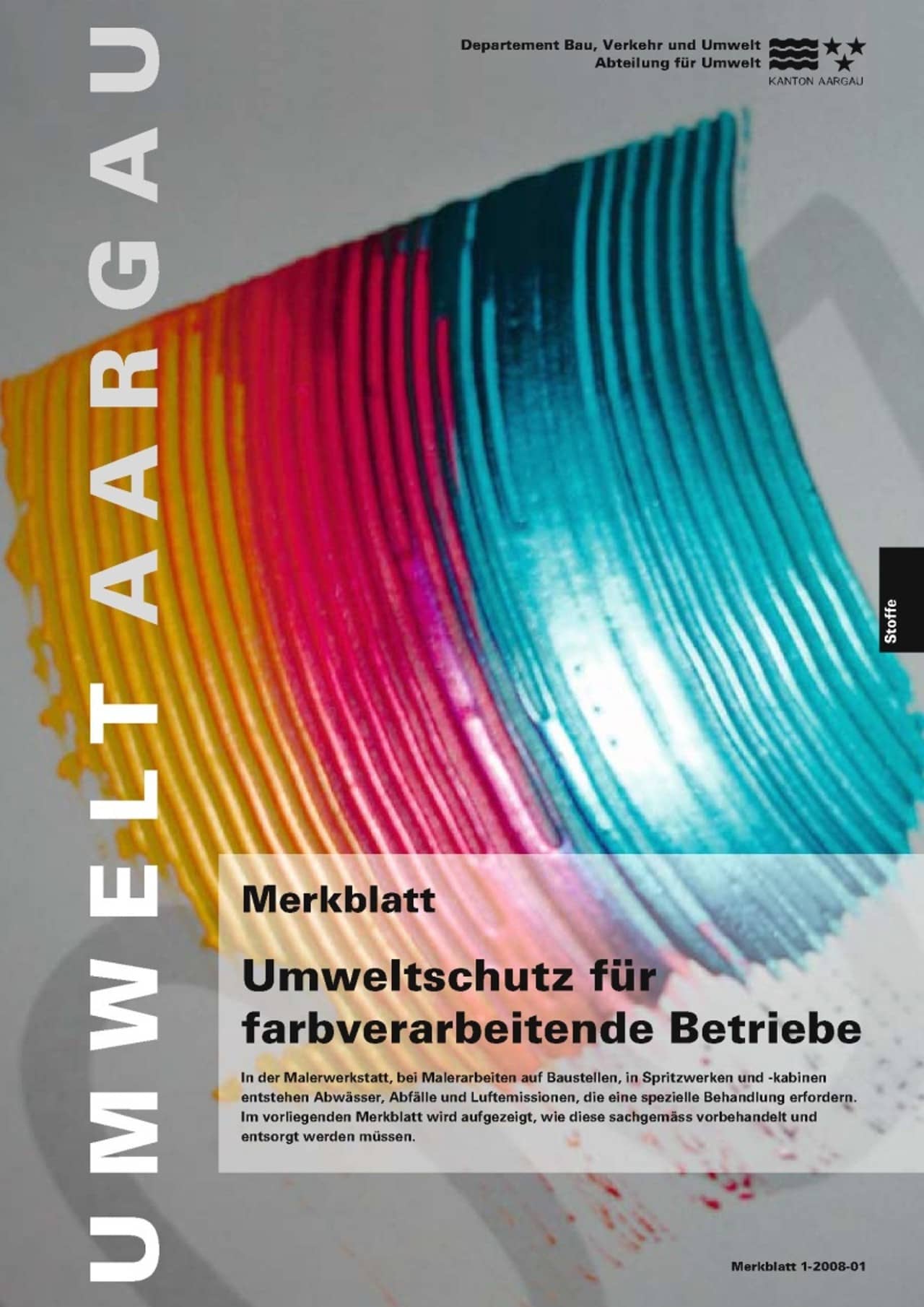 Titelblatt des Merkblattes "Umweltschutz für farbverarbeitende Betriebe".