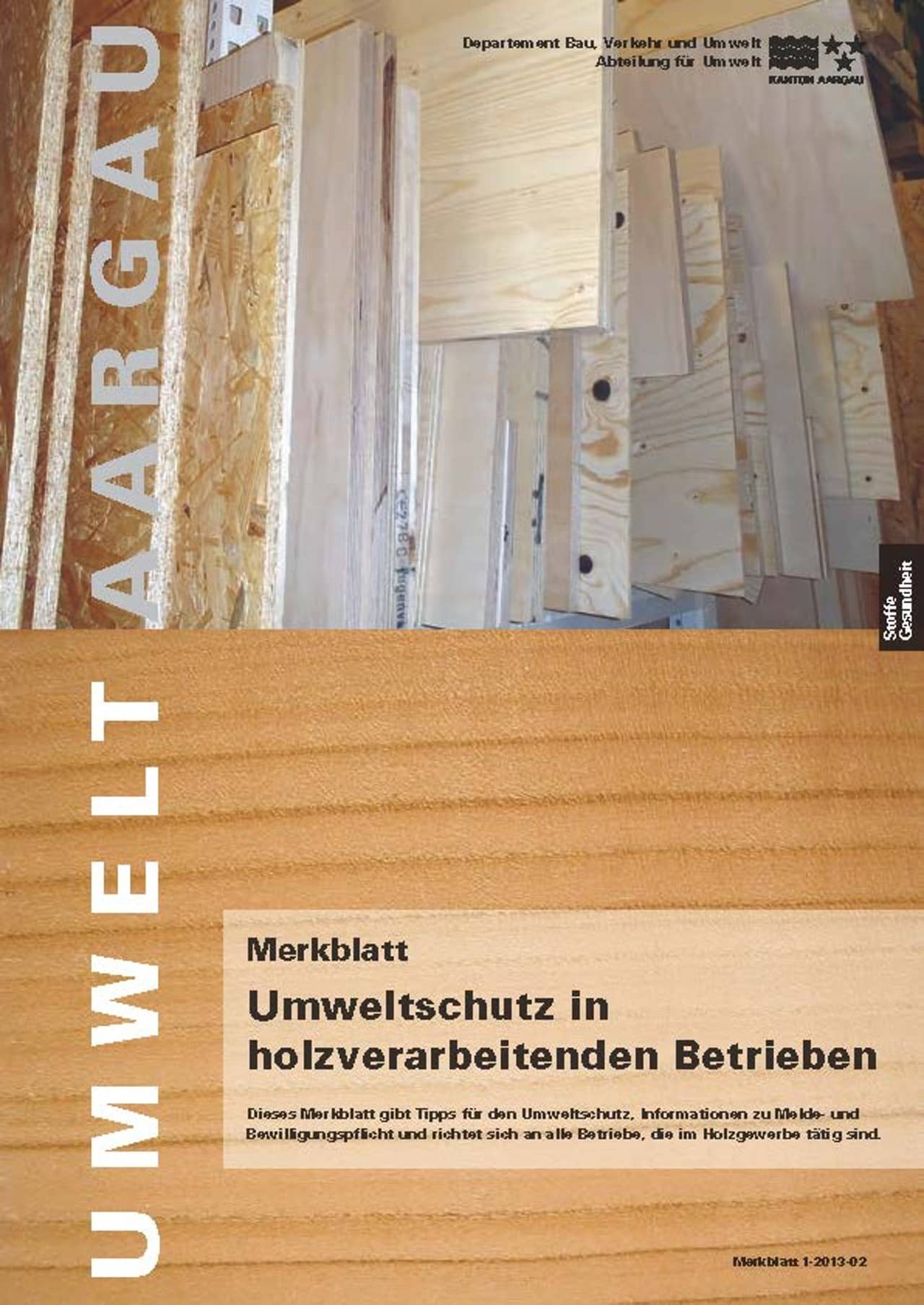 Titelblatt des Merkblattes "Umweltschutz in holzverarbeitenden Betriebe".