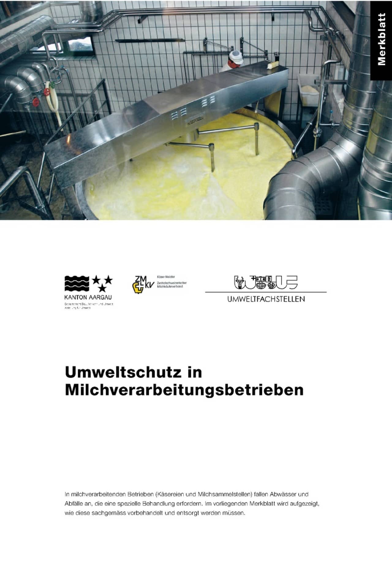Titelblatt des Merkblattes Umweltschutz in Milchverarbeitungsbetrieben
