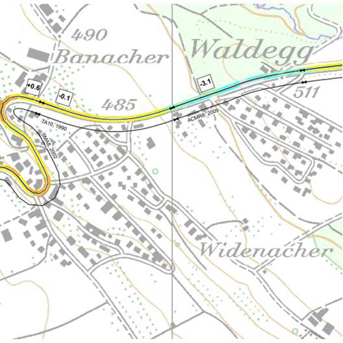 Kartenausschnitt auf dem die Resultate des CPX in Oberlunkhofen eingetragen sind