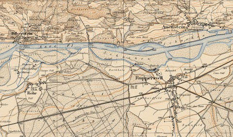 Ausschnitt aus der Siegfriedkarte von 1880, in dem das damals natürliche Auengebiet Rohr-Rupperswil zu sehem ist. 