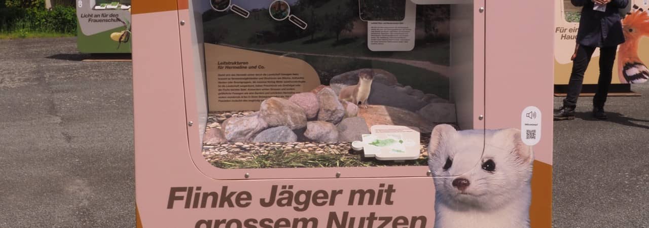 Das zeigt eine Nahaufnahme eines Ausstelungsmoduls zur ökologischen Infrastruktur zum Thema Kulturland