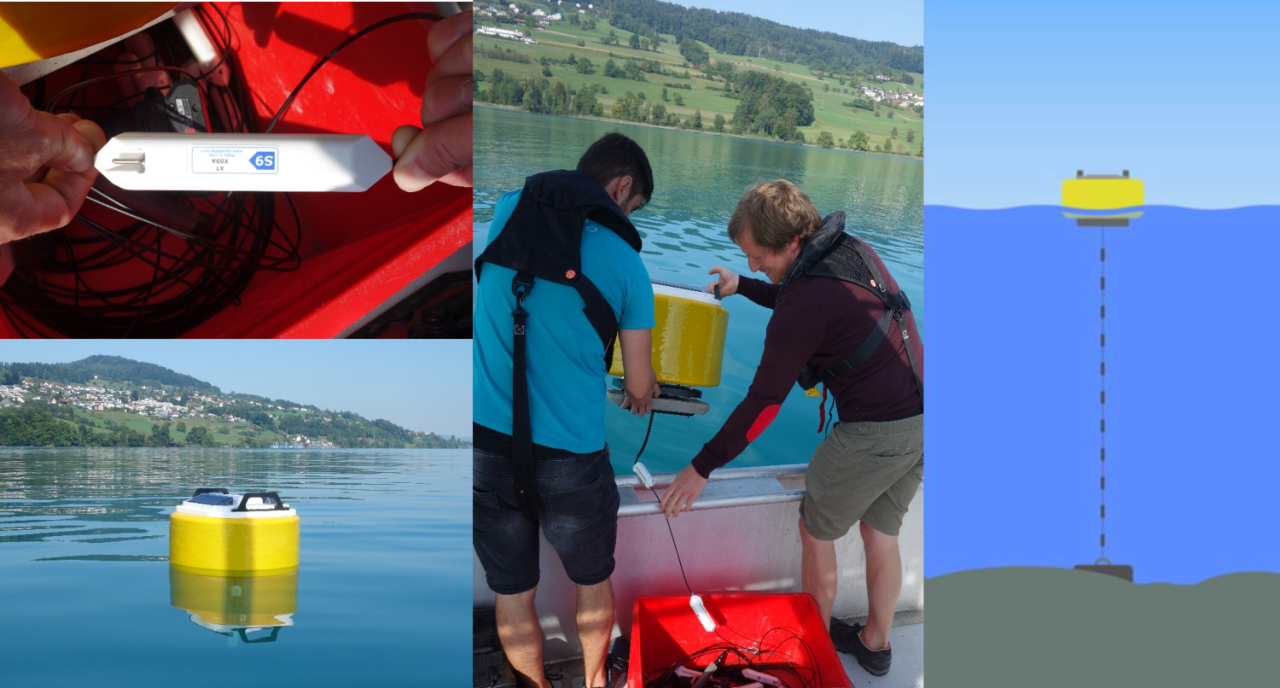 Die Temperaturmesskette im Hallwilersee erhält Strom von einem eingebauten Solarpanel und sendet die Daten in Echtzeit ins Internet