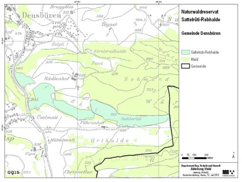 Kartenausschnitt des Naturwaldreservats Sattelrüti-Rebhalde