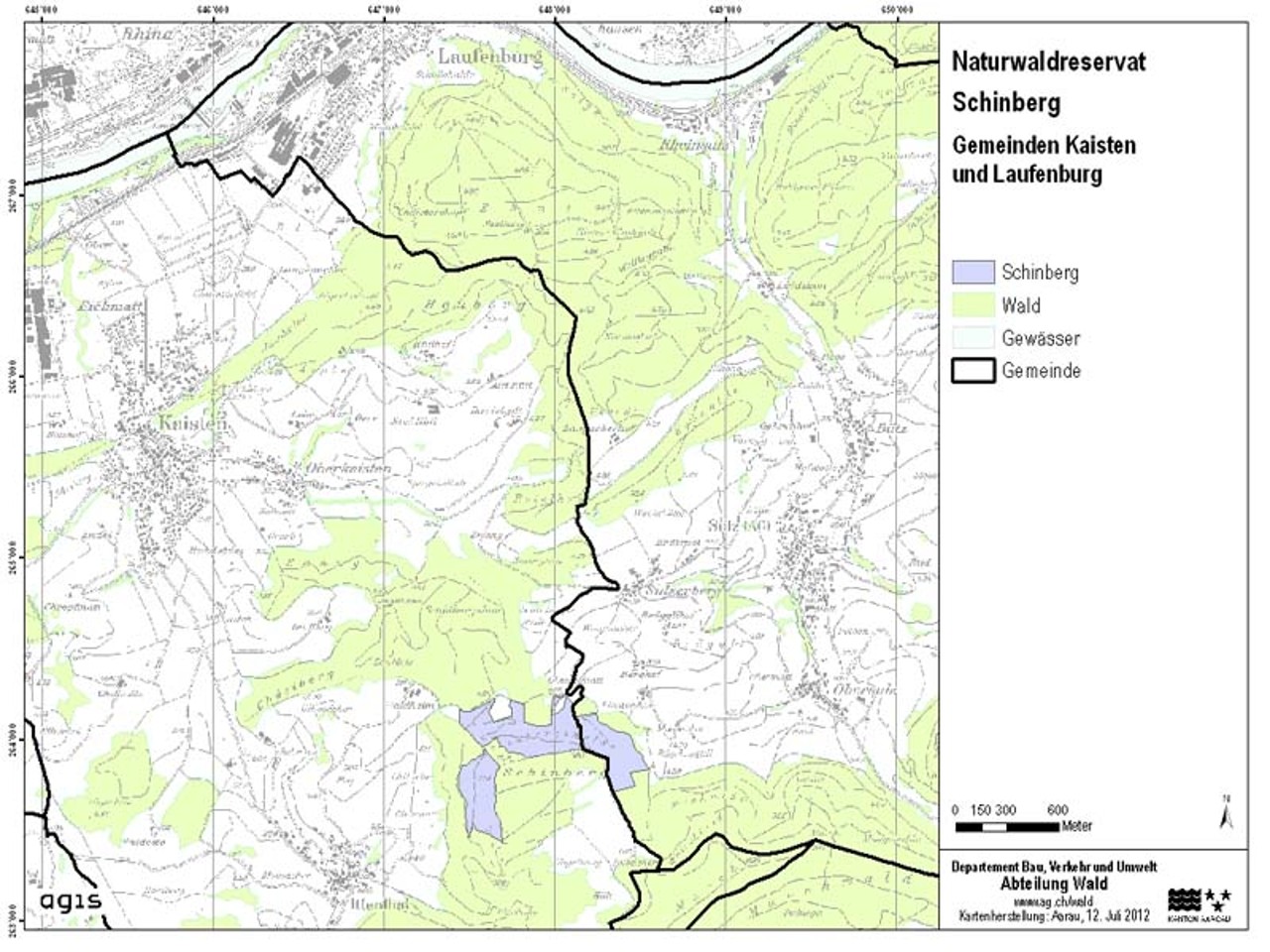 Kartenausschnitt des Naturwaldreservats Schinberg