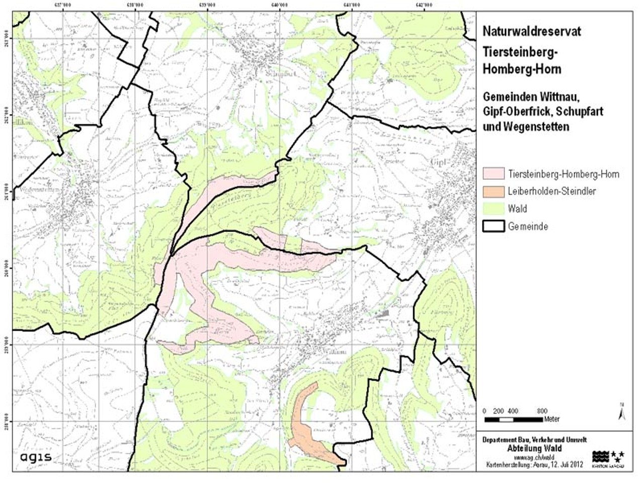 Kartenausschnitt des Naturwaldreservats Thiersteinberg-Homberg-Horn
