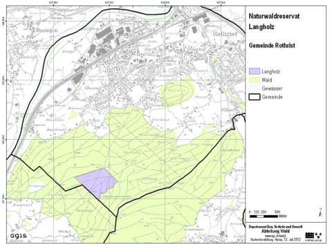 Kartenausschnitt des Naturwaldreservats Langholz