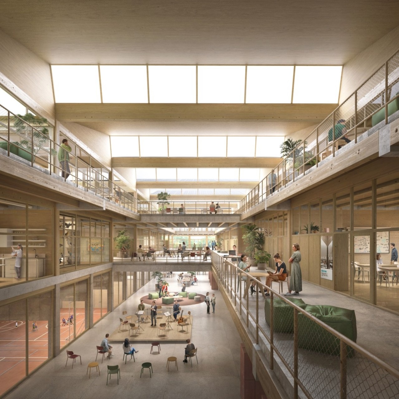 Innenansicht Neubau Kantonsschule Wohlen; Galerieperspektive