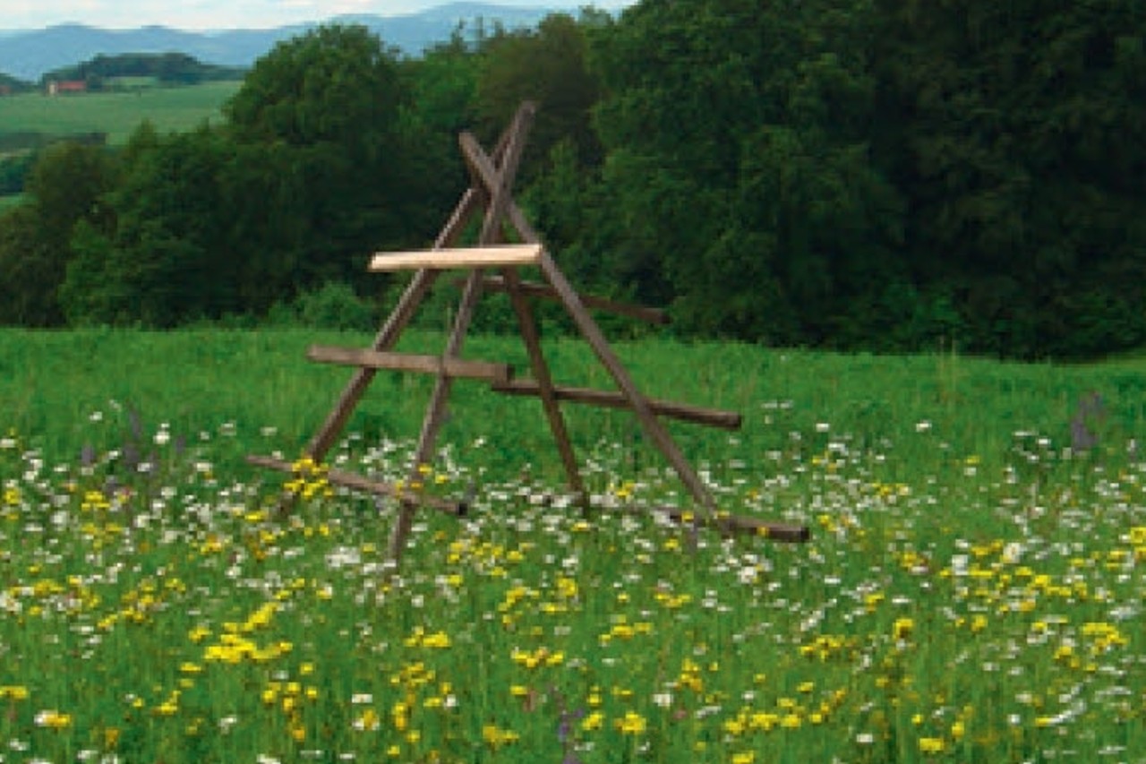 Sitzwarte für Vögel in Form von Pfählen.