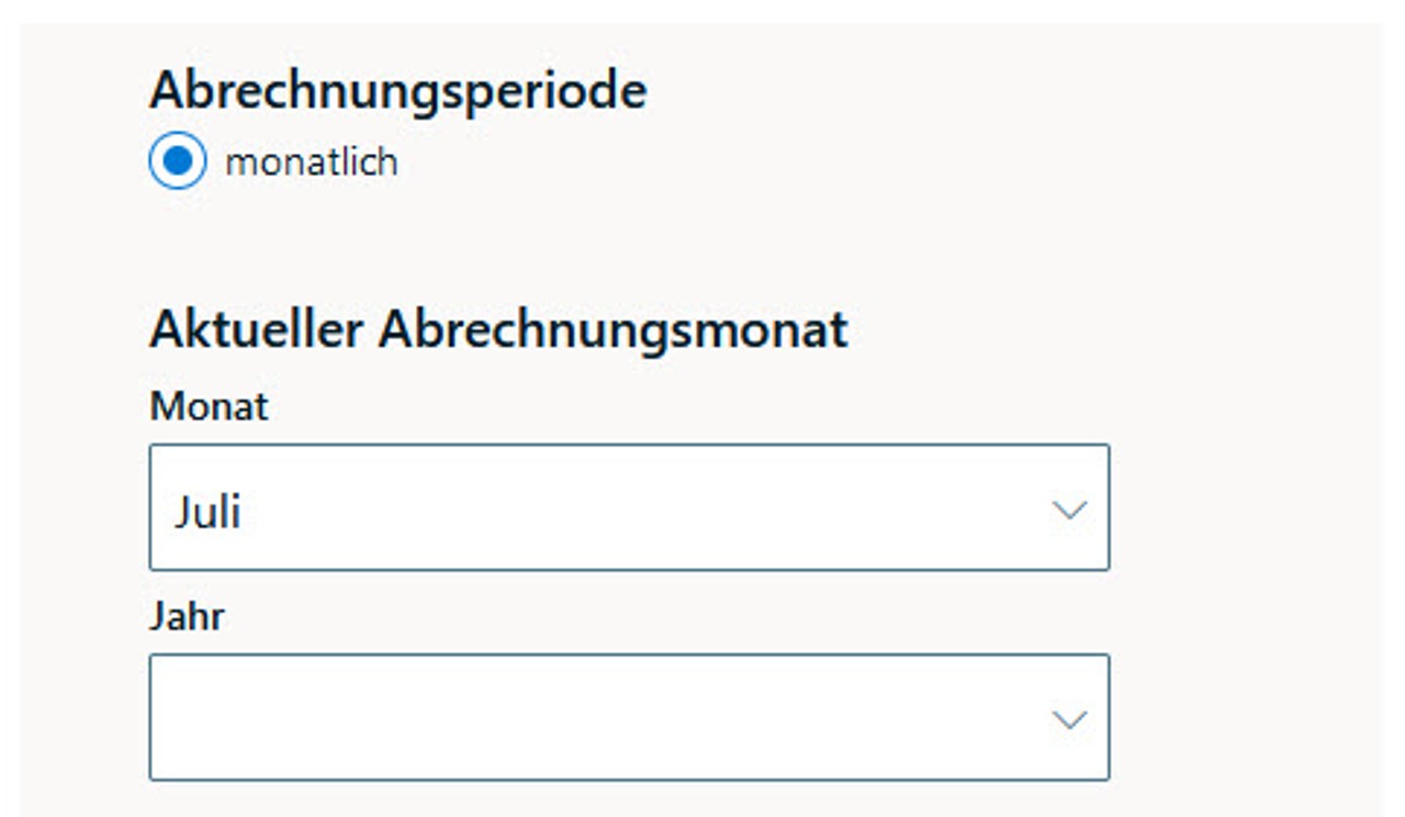 E-QST-Portal - Dialogmaske für die Definition der Abrechnungsperiode.