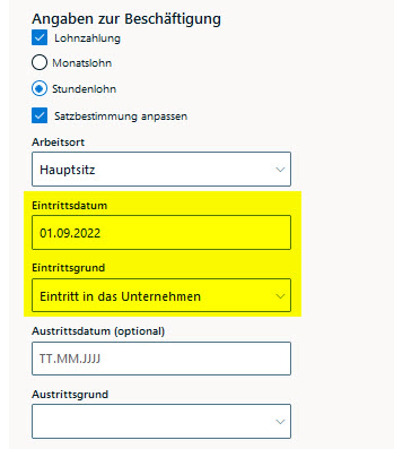 E-QST-Portal - Dialogmaske für die Erfassung eines Wiedereintritts.