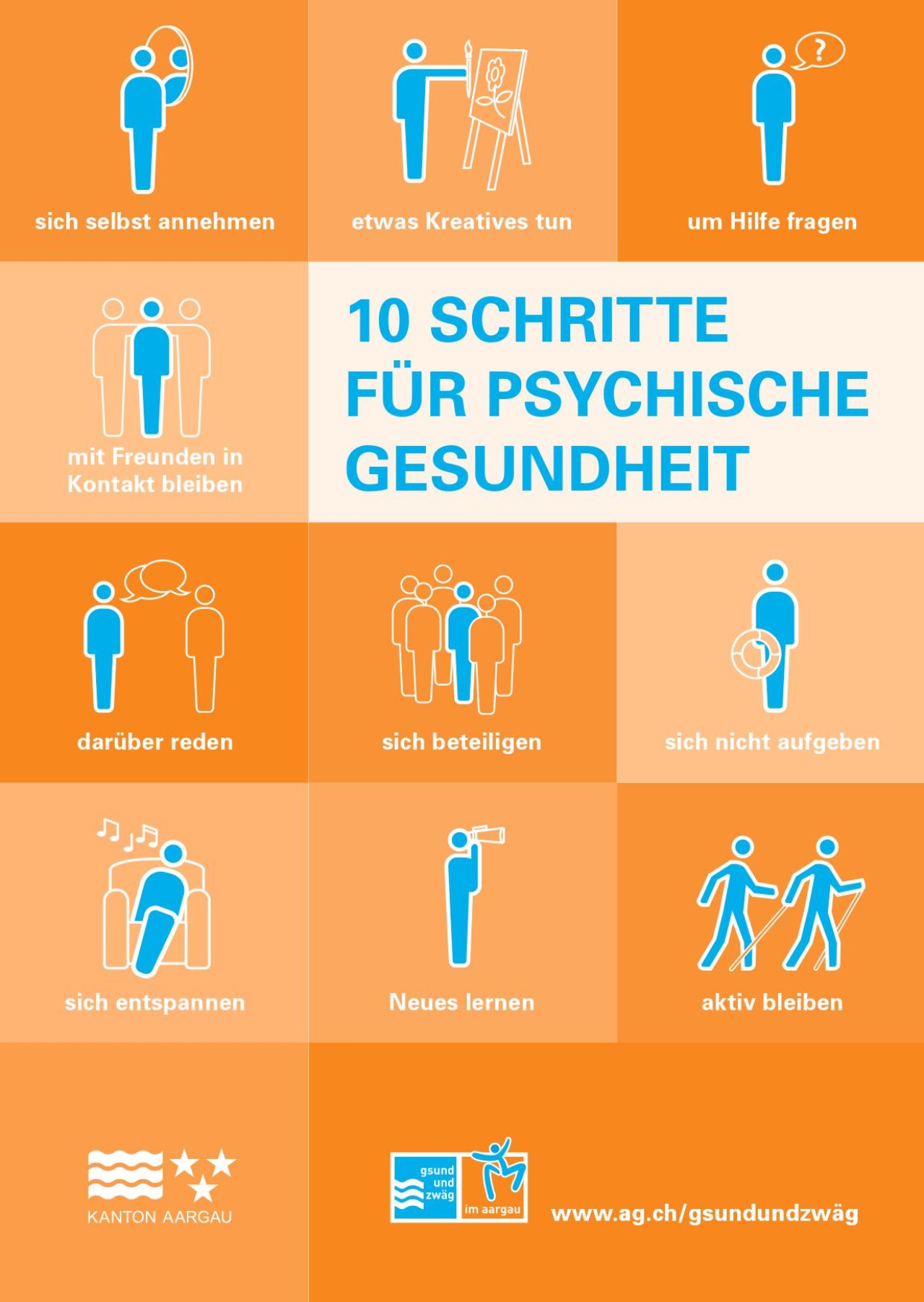 Postkarte 10 Schritte für psychische Gesundheit