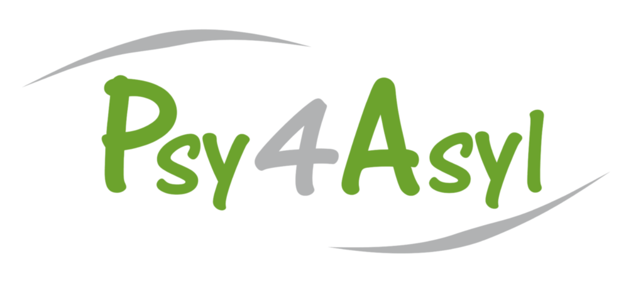 Logo des Vereins Psy4Asyl, grüne und graue Schrift