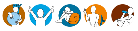 Icons, welche die gesundheitsfördernde Schule repräsentieren. Unter "Einzelne Aspekte unter der Lupe" werden die einzelnen Icons erklärt.