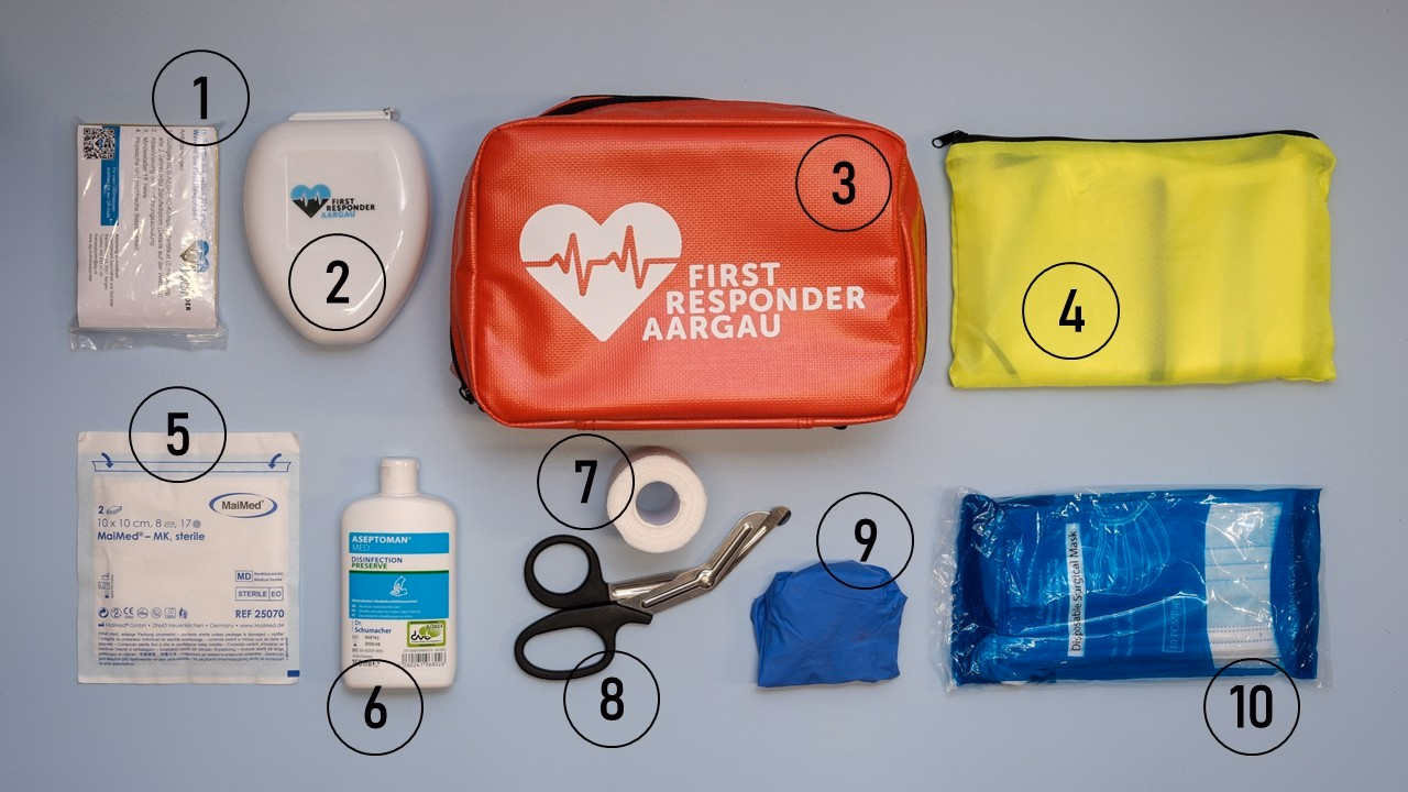 Überblick des Inhalts des Sets, nummeriert.