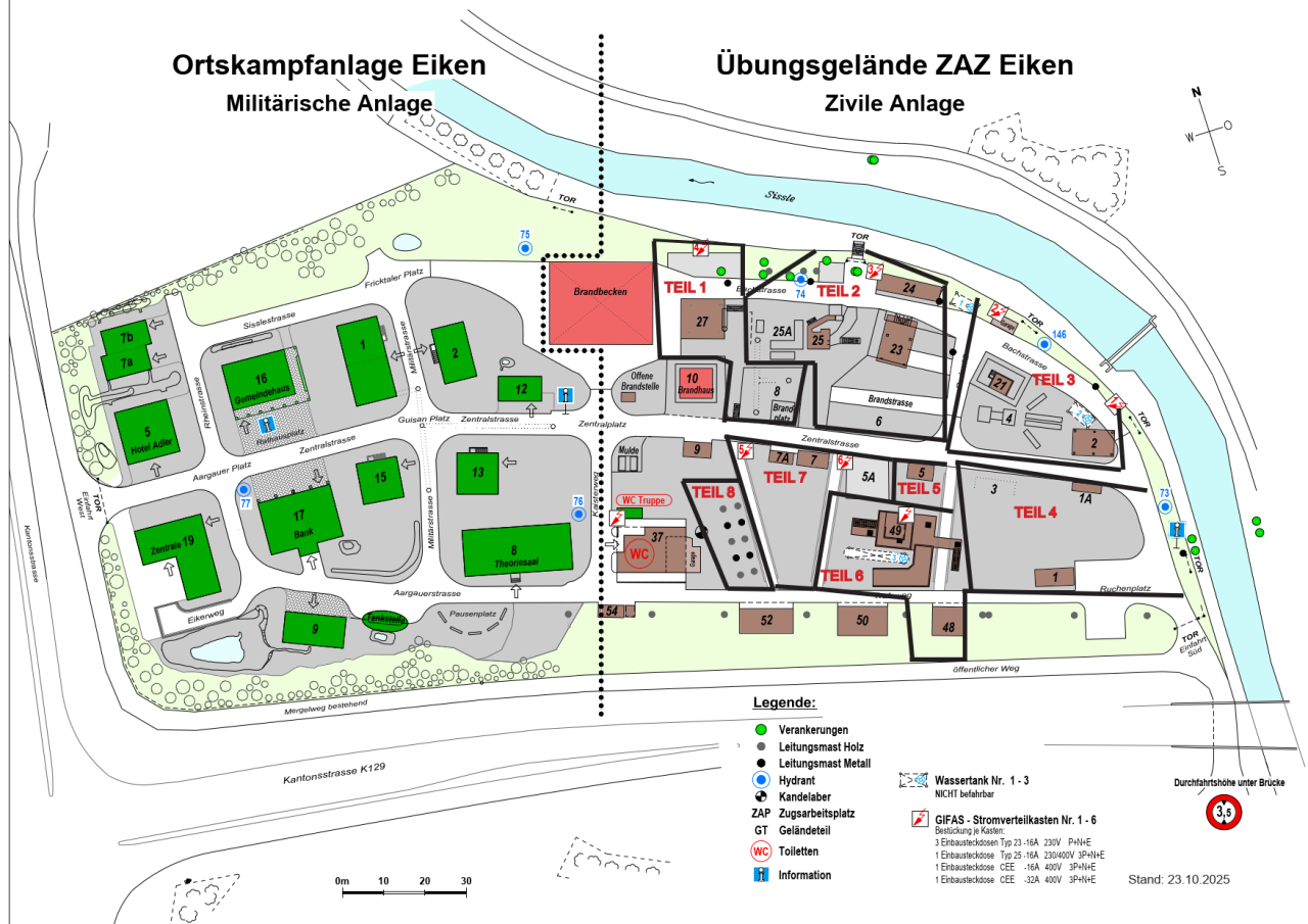 Übersicht Übungsgelände ZAZ Eiken und Ortskampfanlage Eiken.