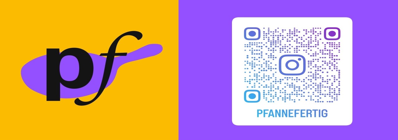 Zweigeteiltes Bild: Links das Signet und rechts der dazugehörige QR-Code von Pfannefertig.