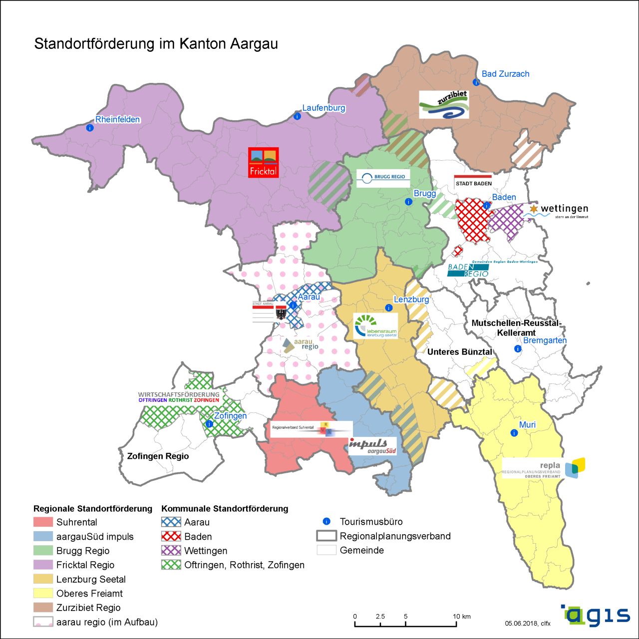 Karte der Standortförderungen im Kanton Aargau