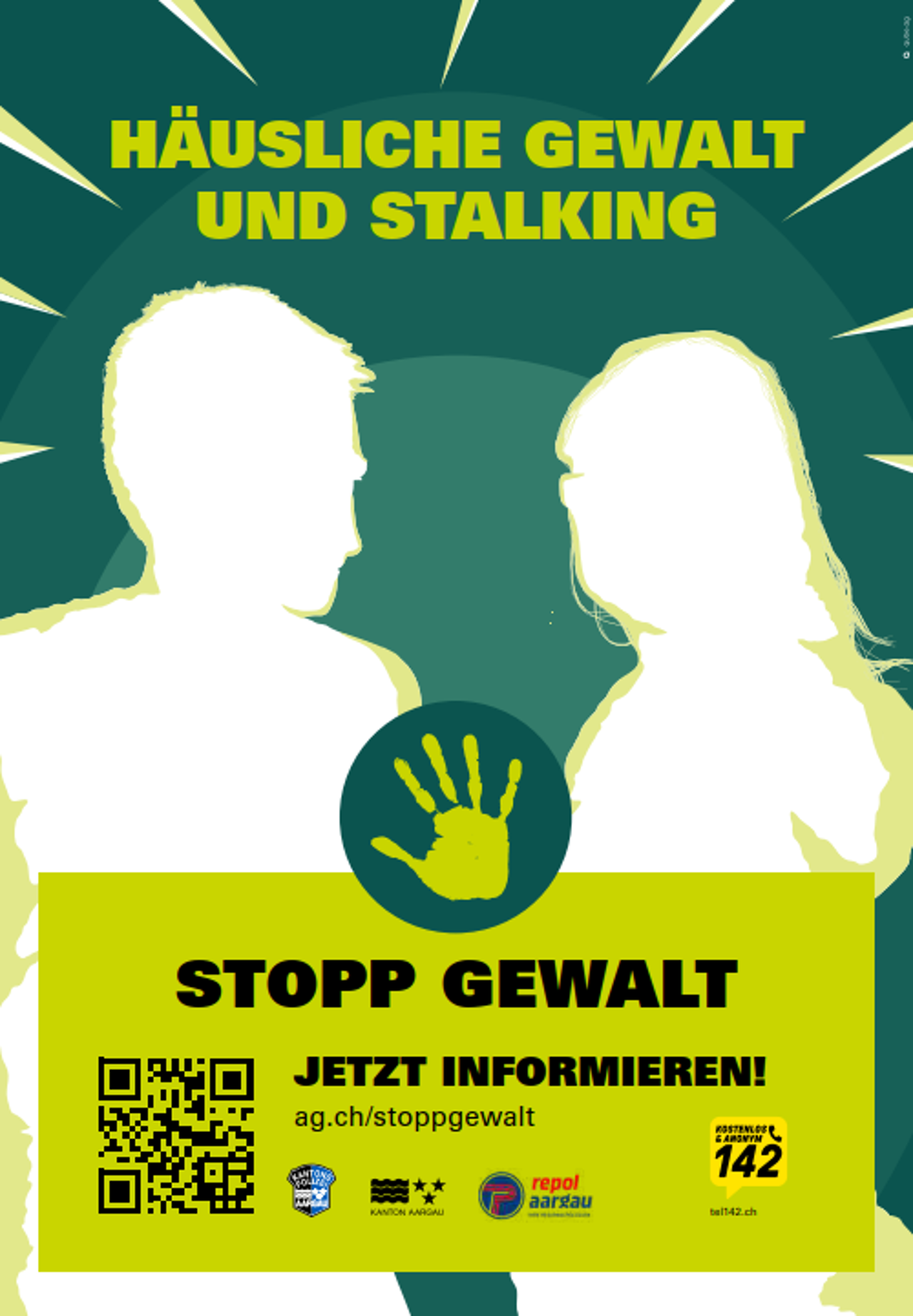 Das Poster zeigt zwei Personen in einer Gewaltsituation.