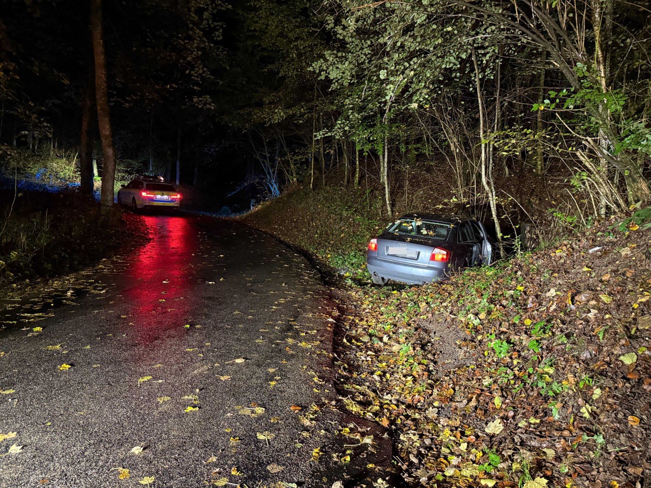 Unfallwagen an der Böschung.