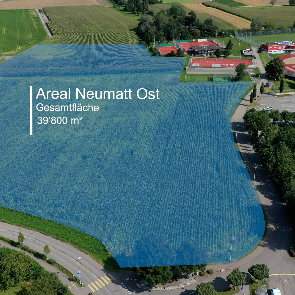 Das für die Errichtung der neuen Mittelschule im Fricktal vorgesehene Areal Neumatt Ost in Stein aus der Vogelperspektive