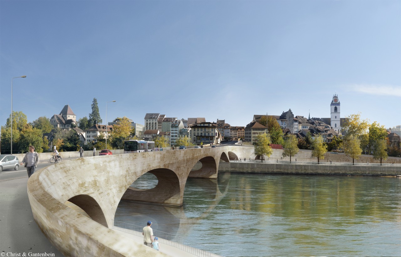 Die zukünftige Aarebrücke ist eine markante Bogenbrücke mit funf Bogen