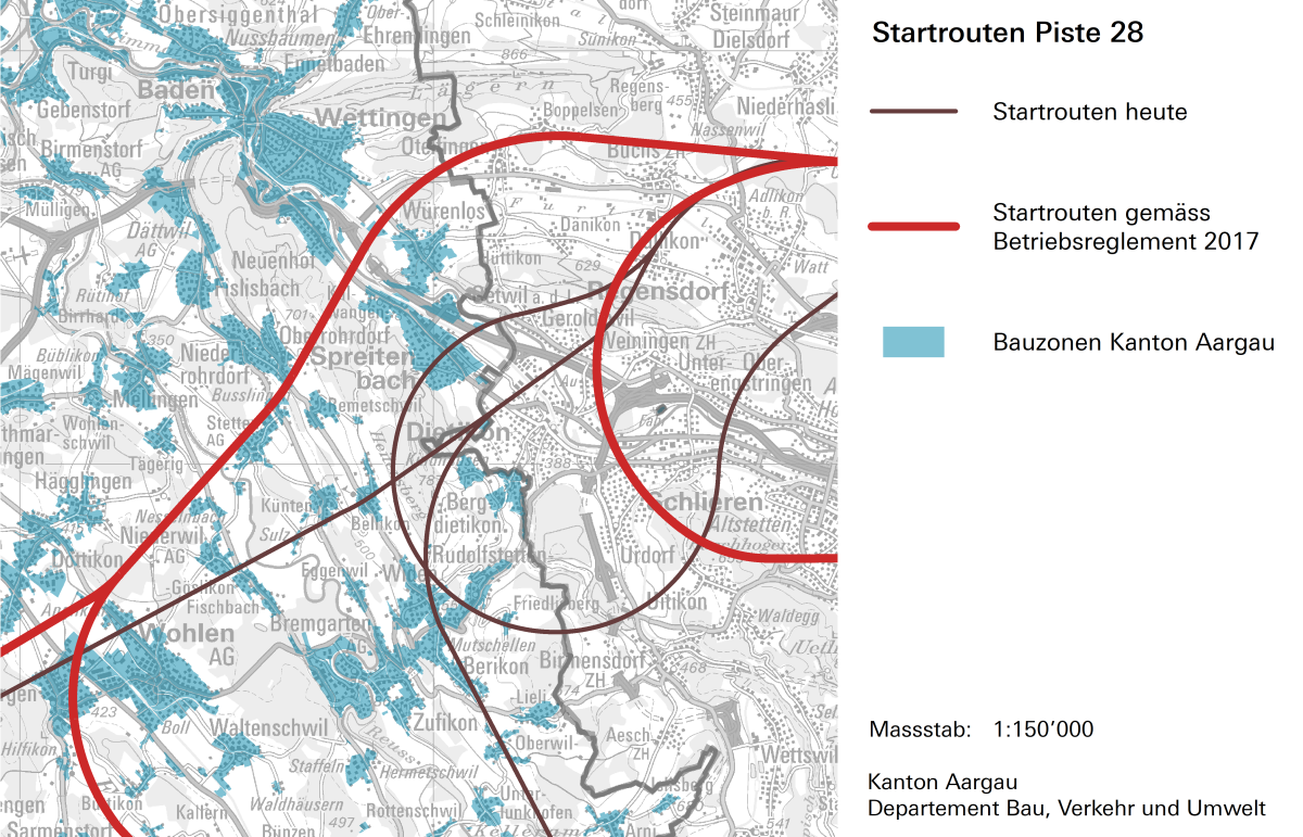 Übersicht über die Startrouten Flughafen Zürich