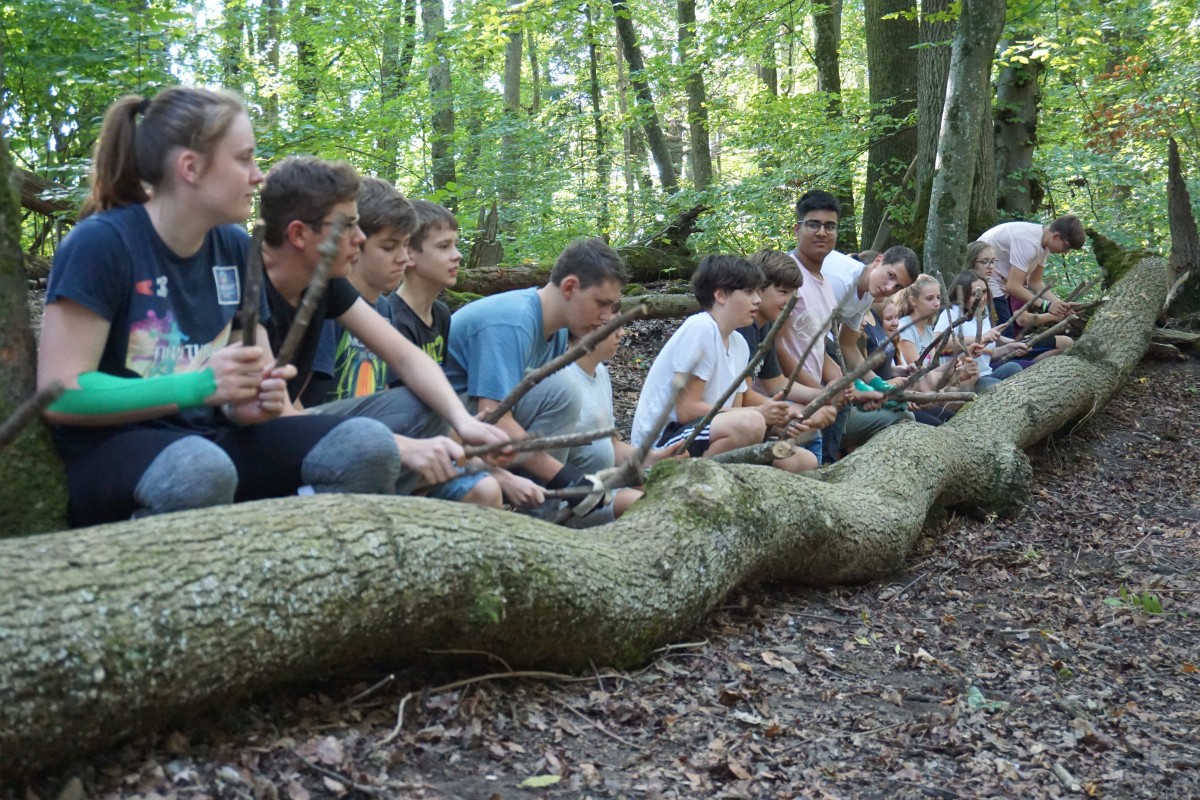 Kinder, die im Wald spielen