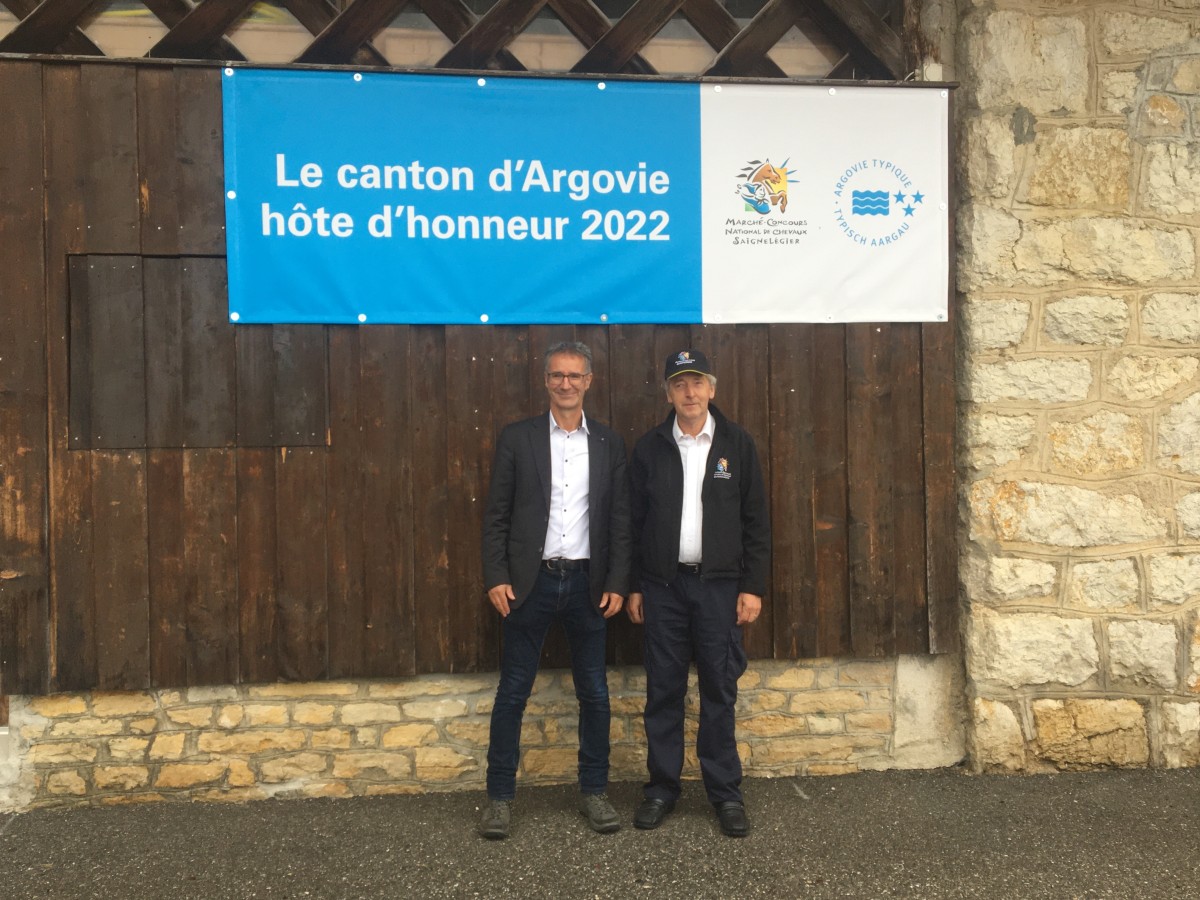 Gérard Queloz, OK-Präsident Marché-Concours (rechts) und Matthias Müller, OK-Präsident des Aargauer Gastauftritts (Kanton Aargau) 