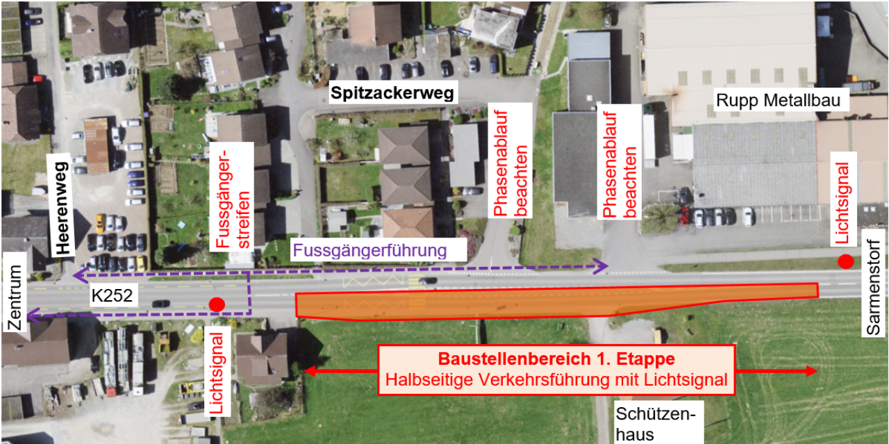 Grafik zeigt Sarmenstorferstrasse in Fahrwangen mit Verkehrsführung während Bauzeit