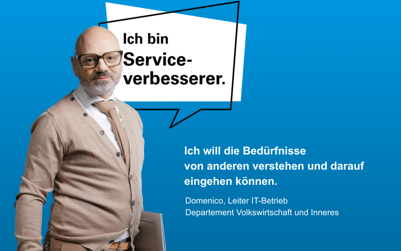 Farbiges Bild einer Person mit Text Ich bin Serviceverbesserer.