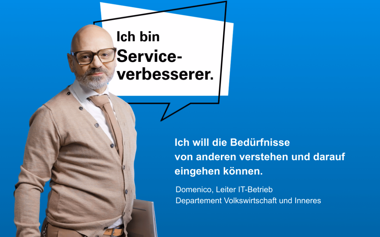Farbiges Bild einer Person mit Text Ich bin Serviceverbesserer.