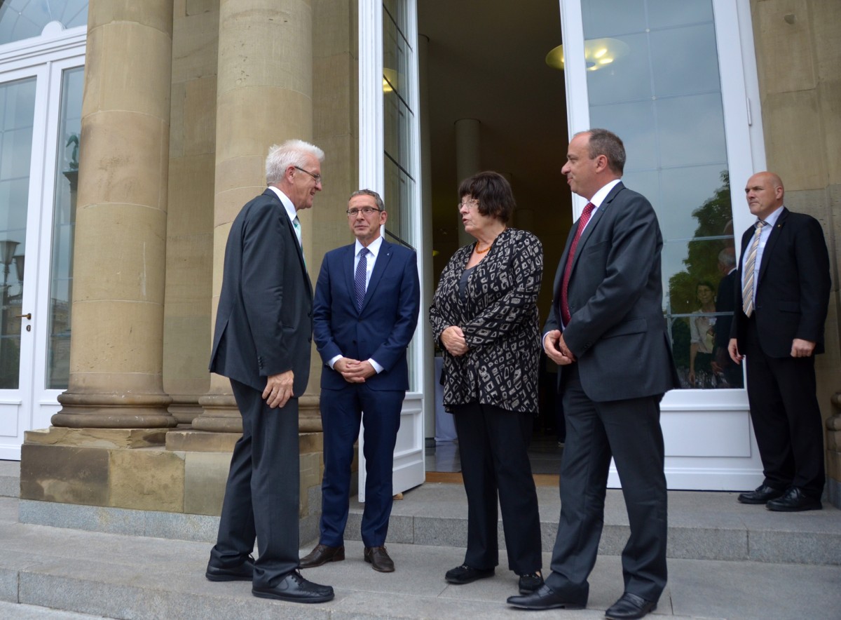 Gastgeber Ministerpräsident Winfried Kretschmann mit Landammann Dr. Urs Hofmann, Staatsrätin Gisela Erler und Grossratspräsident Dr. Markus Dieth