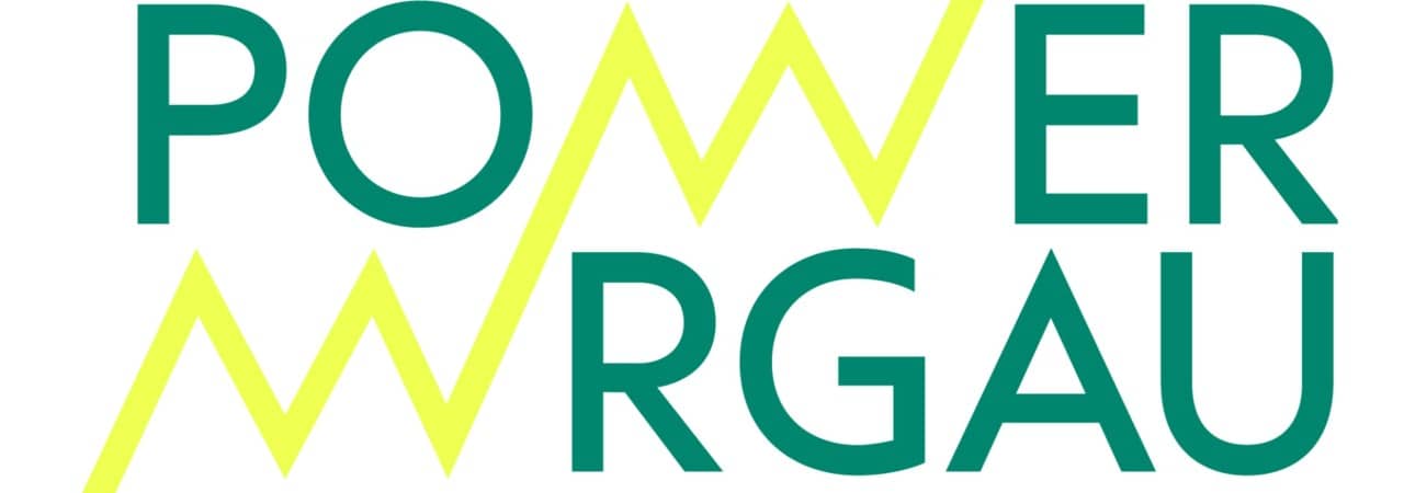 Logo Power Aargau. Das W und die beiden A von Aargau sind gelbe Blitze