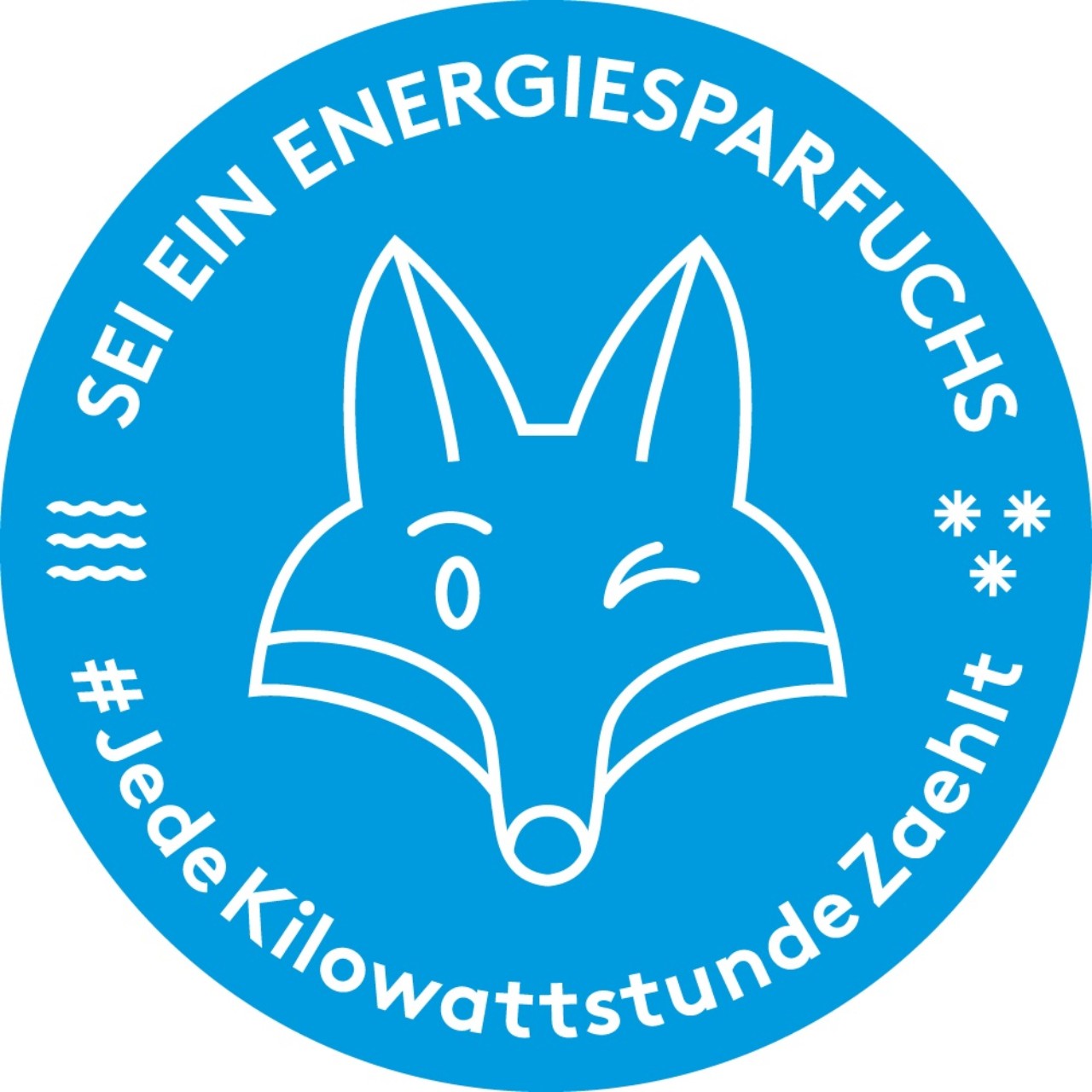 Energiesparfuchs in weiss auf blauem Hintergrund